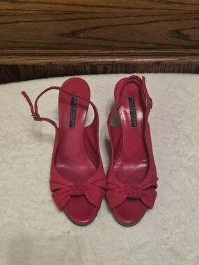 Ralph Lauren Red Knot Peep-Toe Slingback Heels Size 9